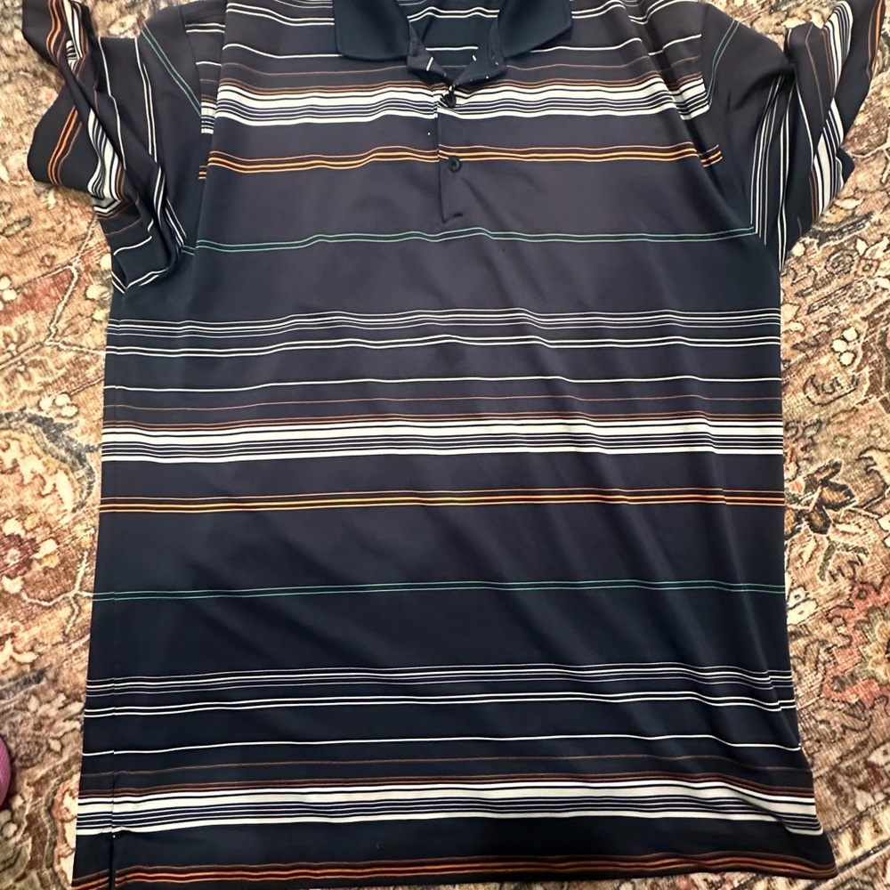 Men's Striped Polo Shirt - Navy and White